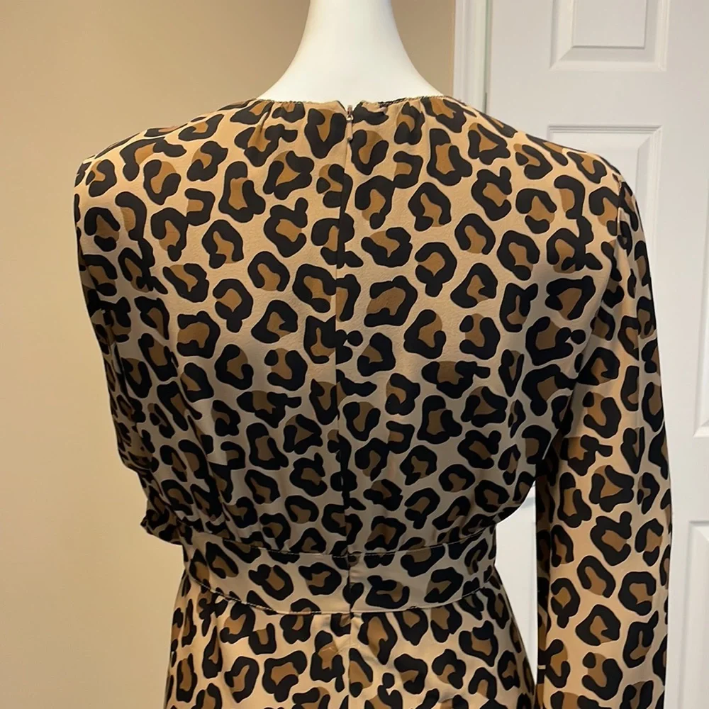 Tory Burch 100% Silk Leopard Print Long Sleeve Fit & Flare Mini Dress Size 6 EUC